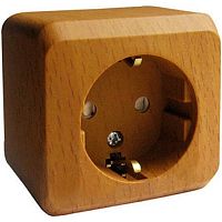 Розетка с заземлением накладная Systeme Electric Этюд Дача 1-м. шторки бук картинка